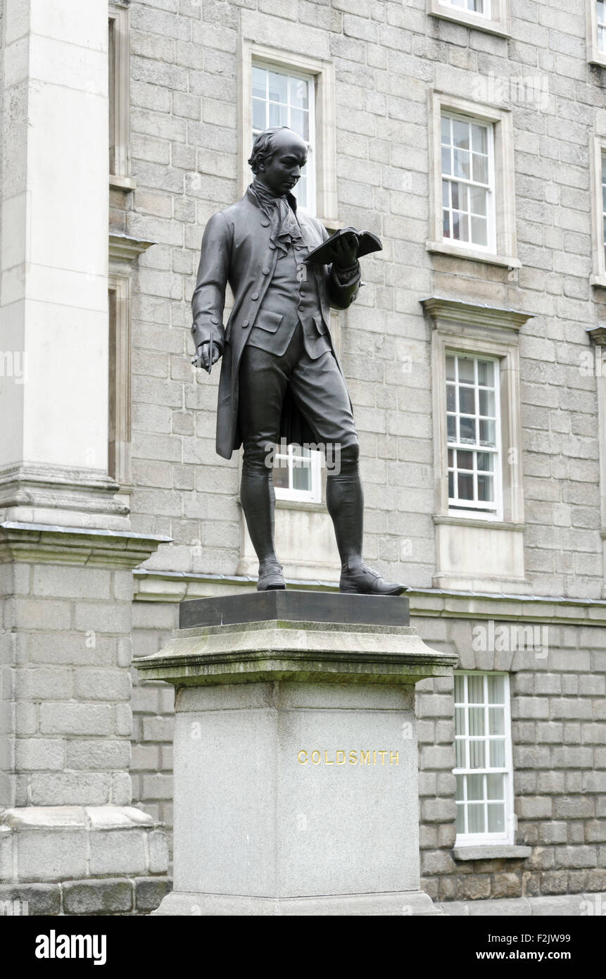 Oliver Goldsmith Statue by JH Foley outside Regent House, Trinity College Dublin, Ireland Stock Photo