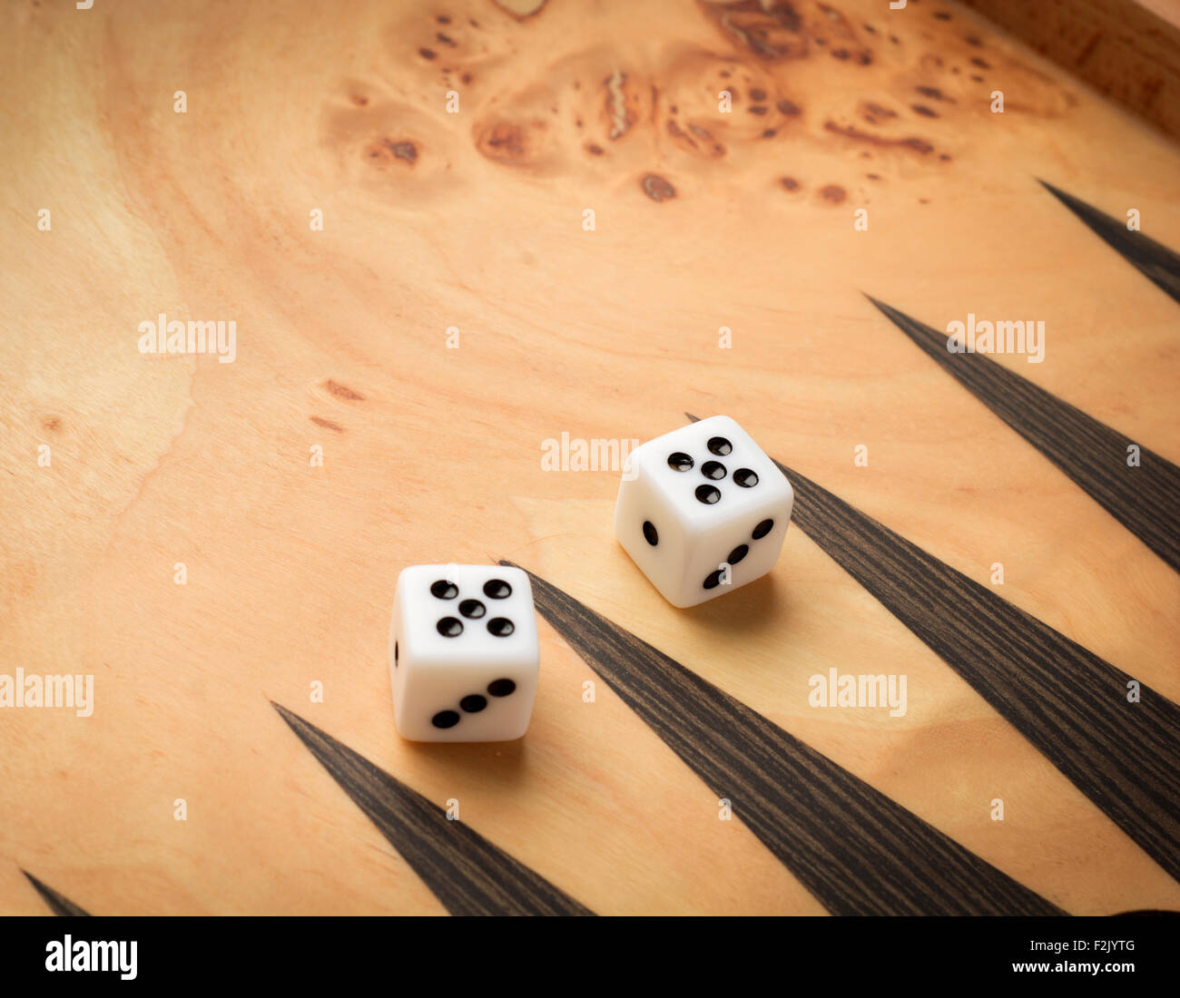 Color detail of a Backgammon game with two dice Stock Photo