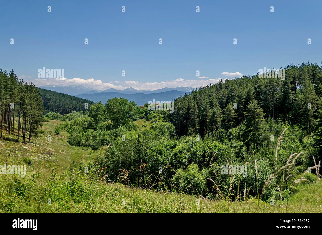Mountain Plana and beautiful village Alino,  Bulgaria Stock Photo