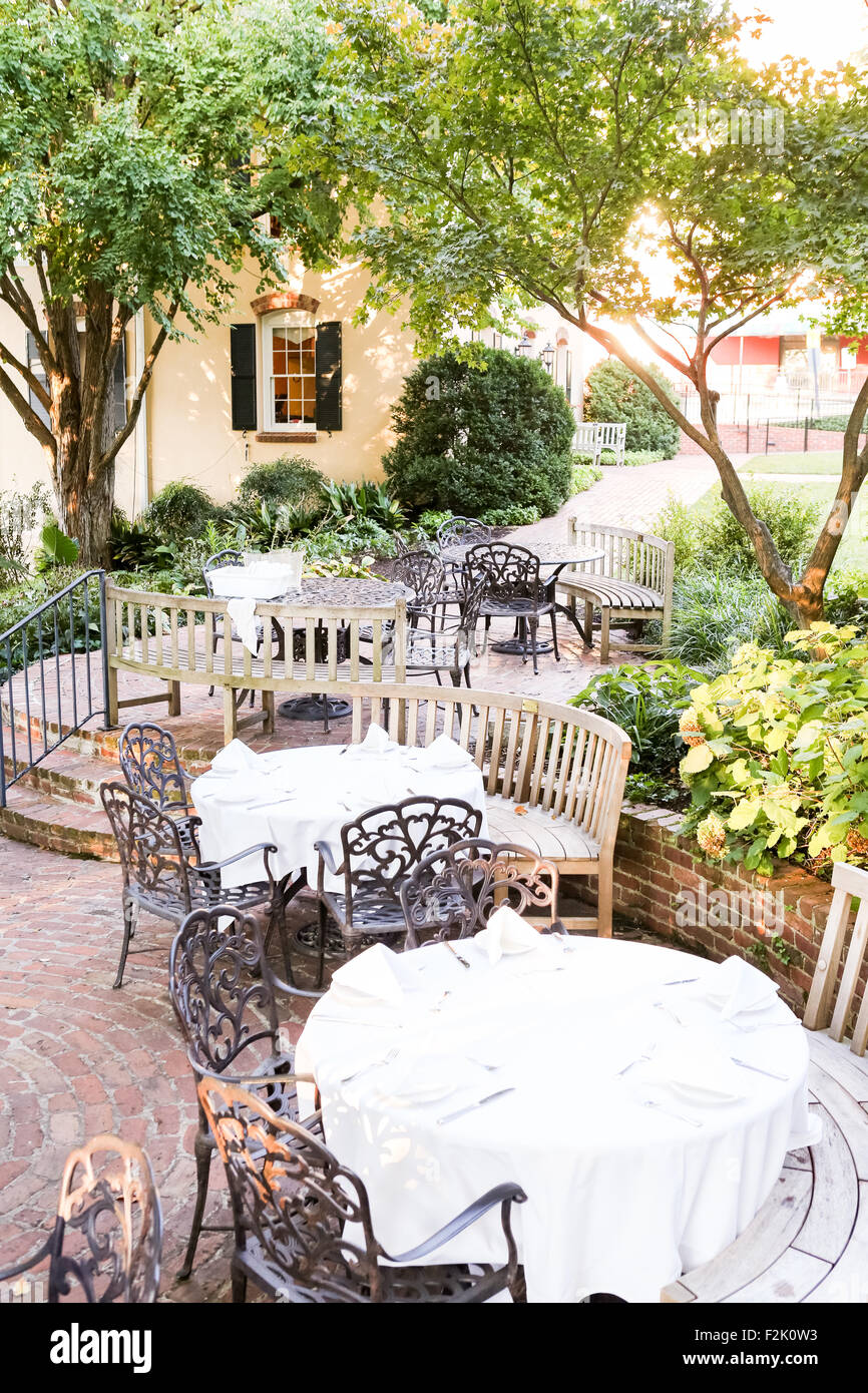 Mary's at Falls Cottage restaurant outdoor dining along Main Street in downtown Greenville