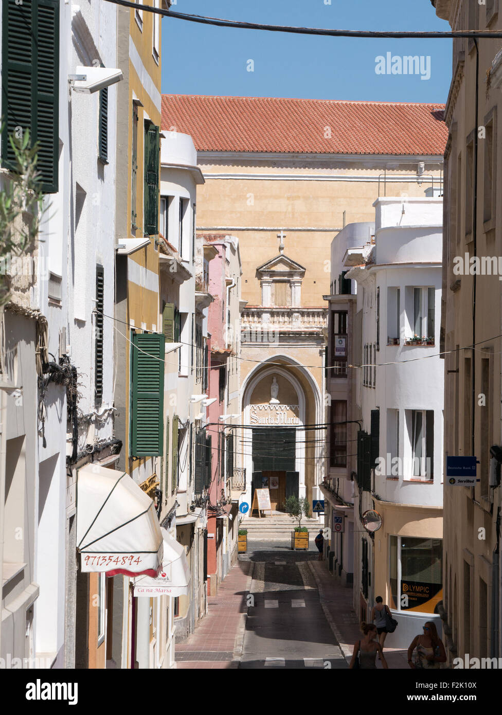 Traditional town centre street in Mahon, Menorca Stock Photo