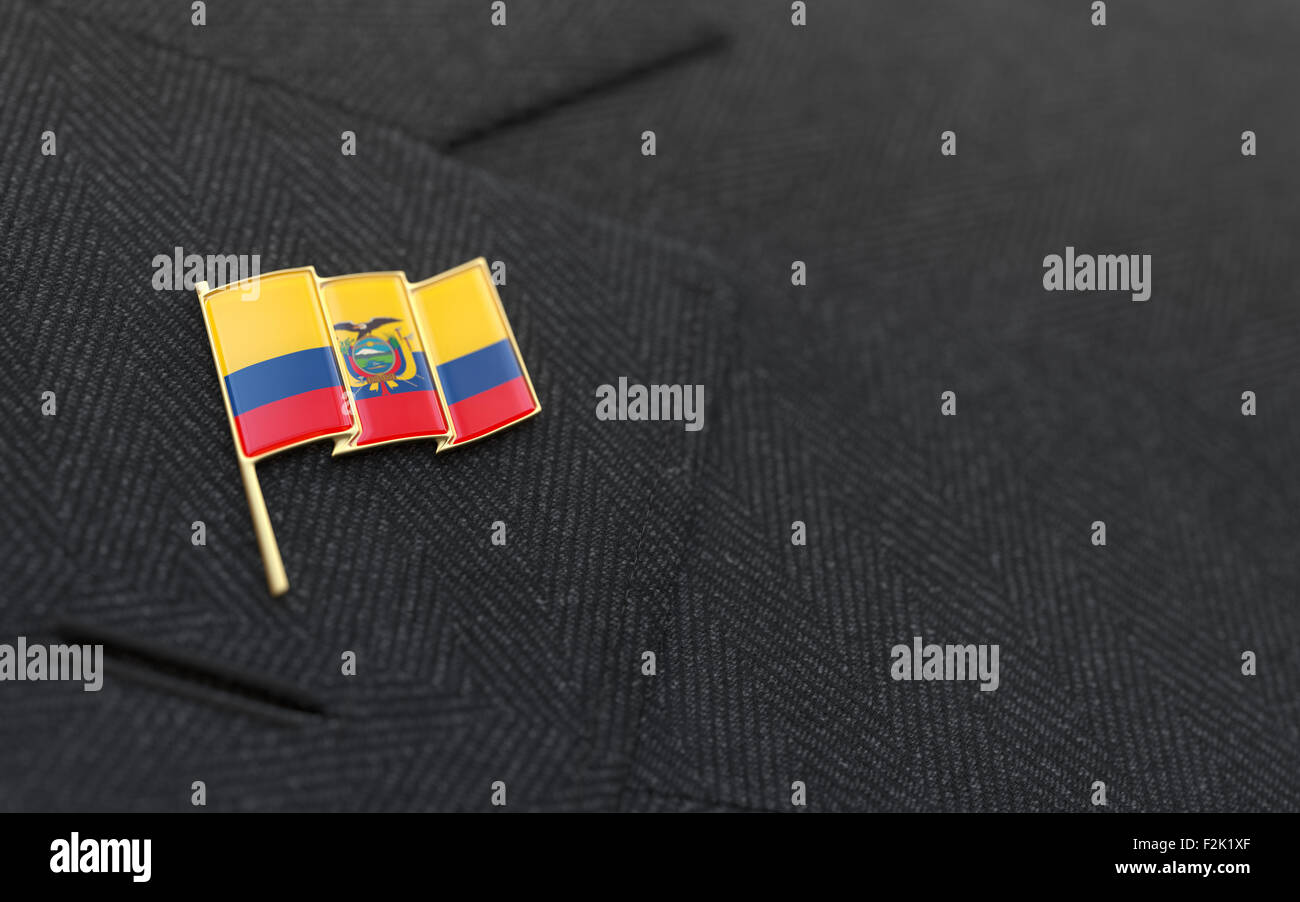 Ecuador flag lapel pin on the collar of a business suit jacket shows patriotism Stock Photo