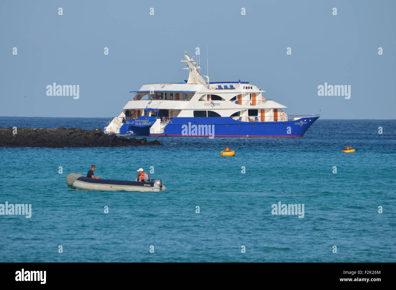 The Ocean Spray luxury catamaran, cruising in the Galapagos Islands. Stock Photo