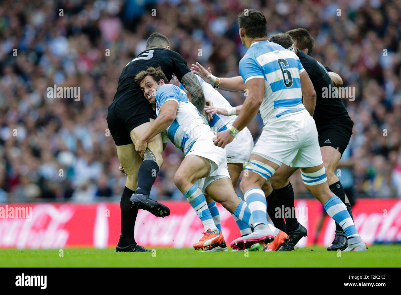 London, UK. 20th Sep, 2015. Rugby World Cup. New Zealand versus Argentina. Argentina outhalf Nicolas Sanchez tackles New Zealand replacement back Sonny Bill Williams Credit:  Action Plus Sports/Alamy Live News Stock Photo