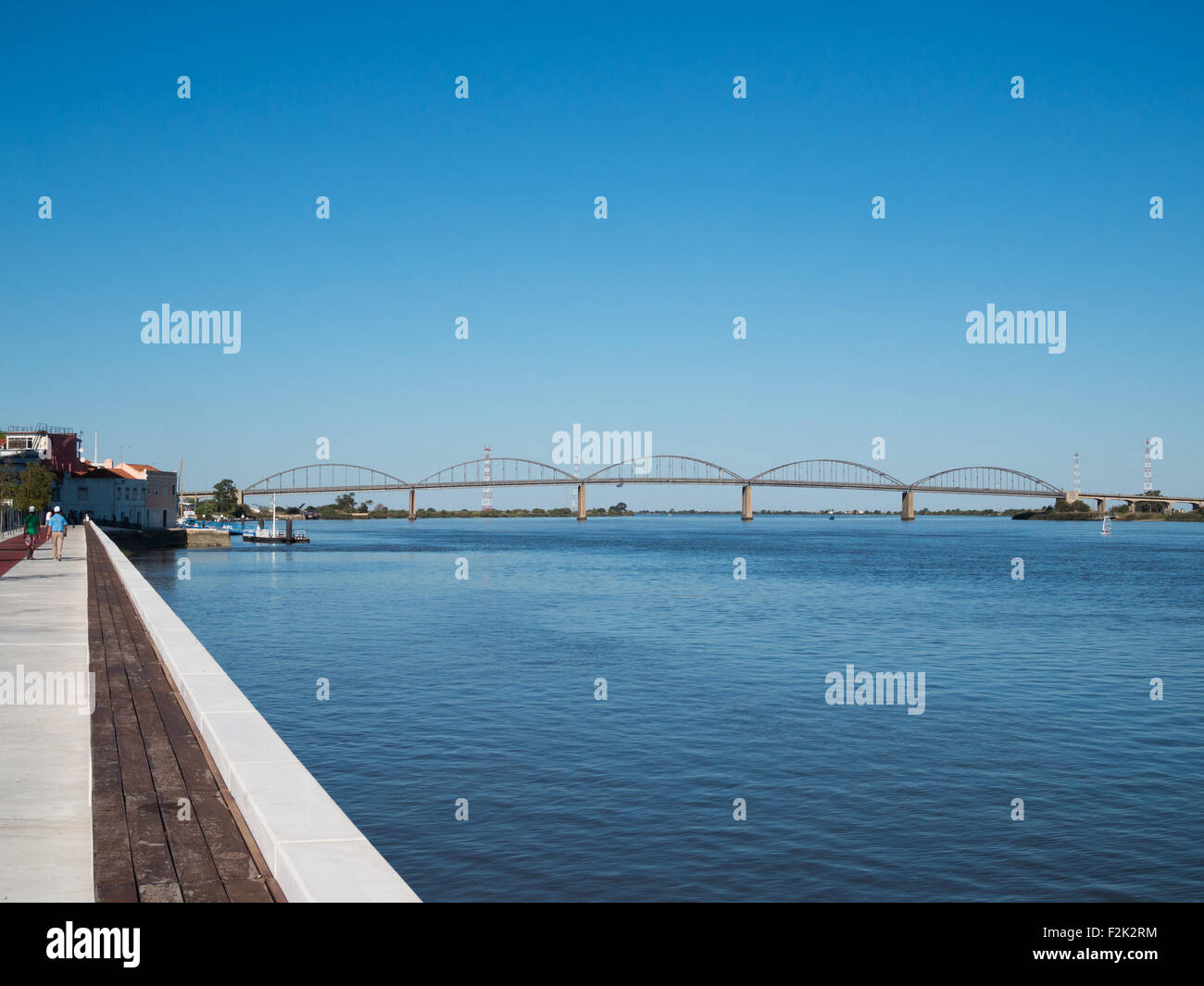 Tagus river by Vila Franca de Xira with the city bridge in the horizon Stock Photo