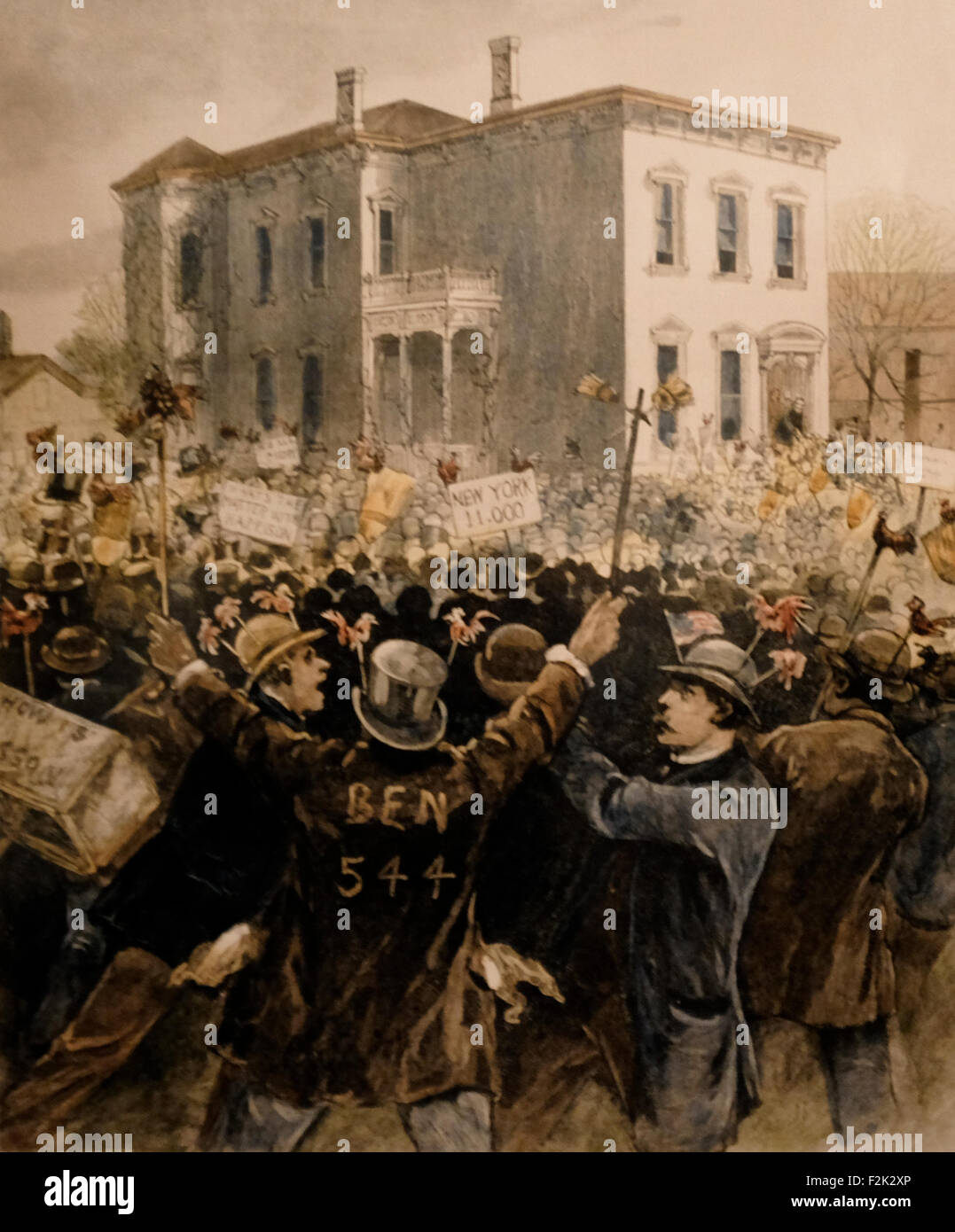 The Late Election - Popular demonstration at the residence of General Harrison in Indianapolis, Indiana in honor of his election to the Presidency, 1888 Stock Photo