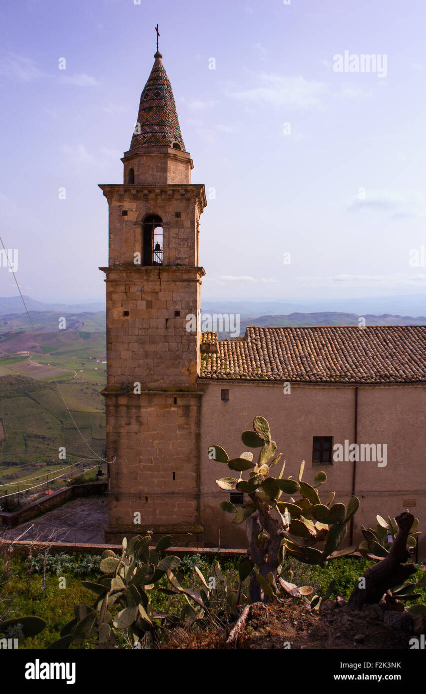 Bell tower of Santa Chiara church, Agira. Sicily Stock Photo