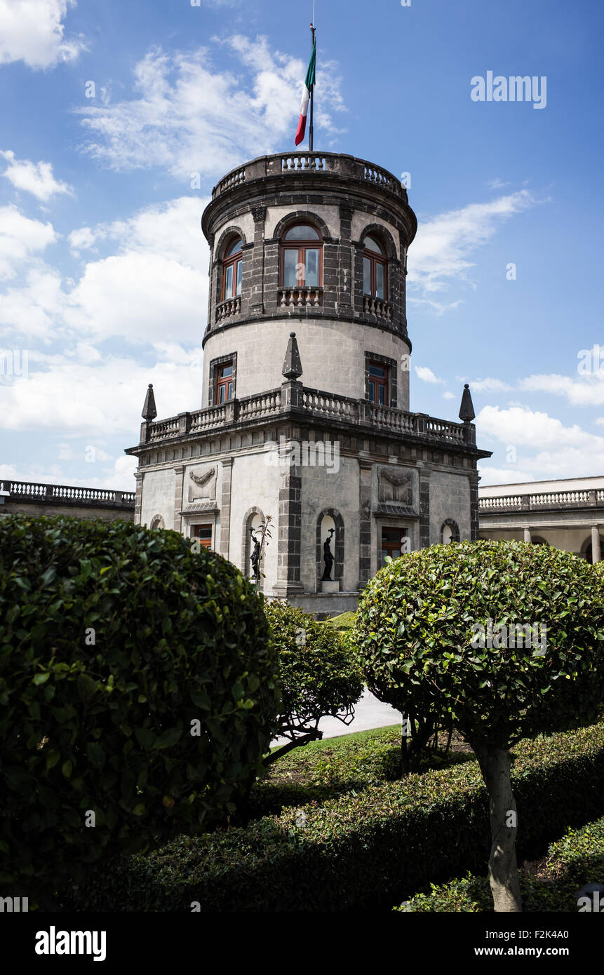 MEXICO City, Mexico - Since construction first started around 1785, Chapultepec Castle has been a Military Academy, Imperial residence, Presidential home, observatory, and is now Mexico's National History Museum (Museo Nacional de Historia). It sits on top of Chapultepec Hill in the heart of Mexico City. Stock Photo