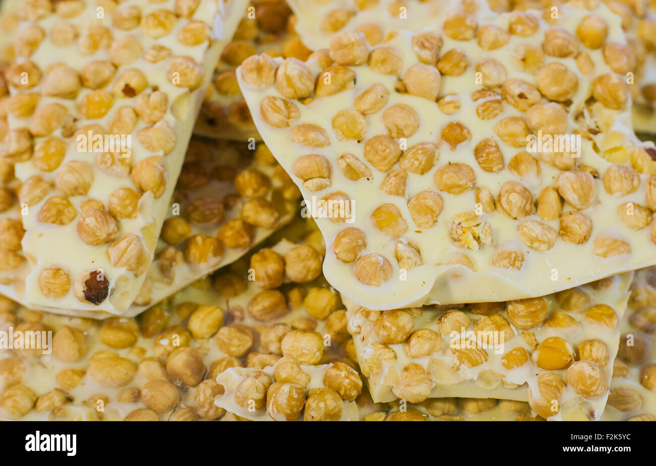 Close up of delicious milk chocolate with nuts Stock Photo