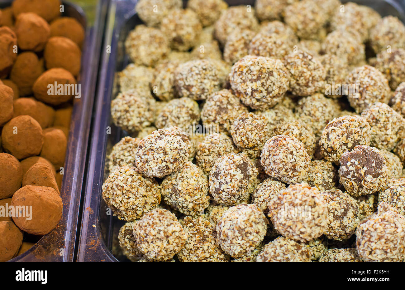 Close up of delicious balls of chocolate with pistachio Stock Photo