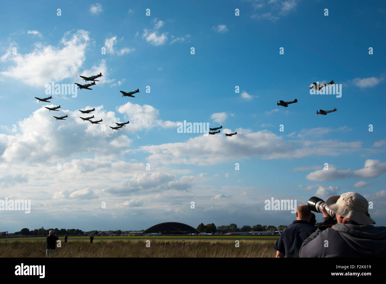 Duxford, UK. 20th Sep, 2015. Spitfires at the Duxford Battle of Britain airshow, Sunday 20th Sept 2015. Credit: - Stock Image