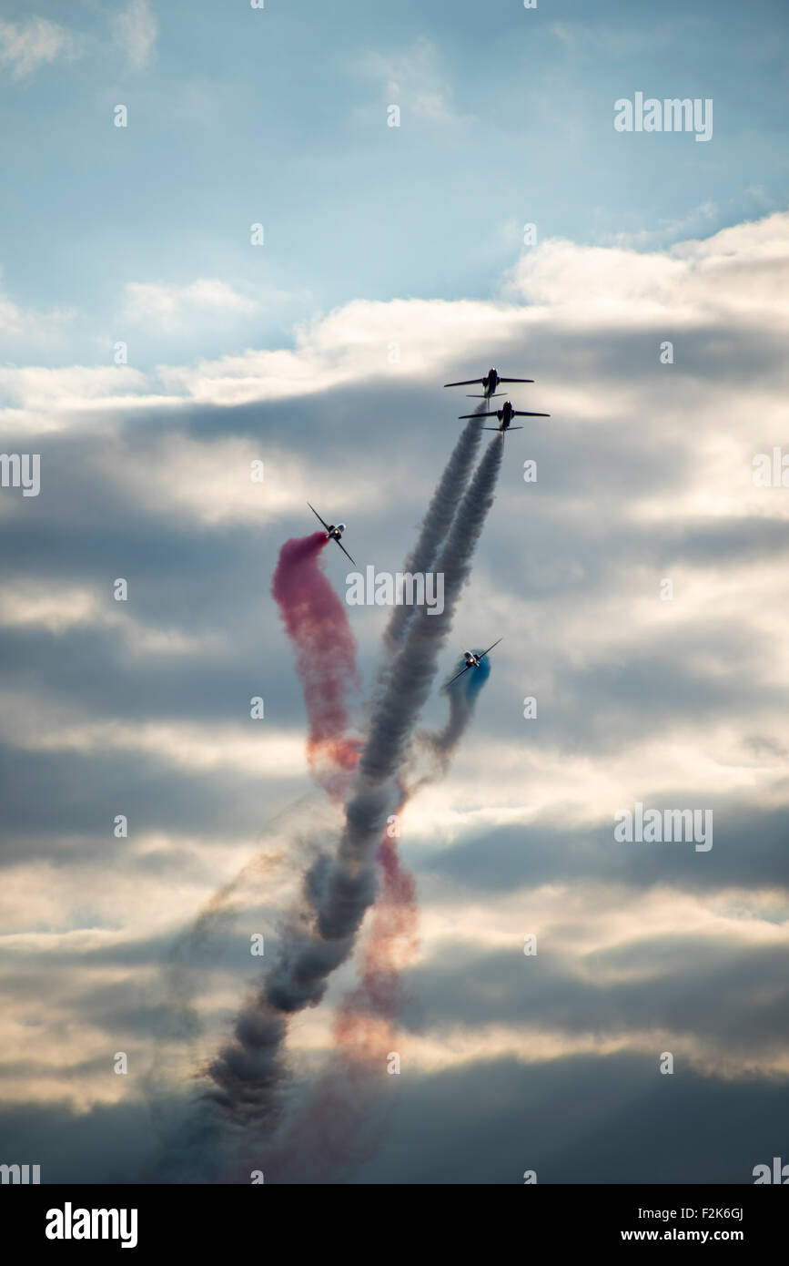 Duxford, UK. 20th Sep, 2015. Red arrows and Spitfires at the Duxford Battle of Britain airshow, Sunday 20th Sept - Stock Image