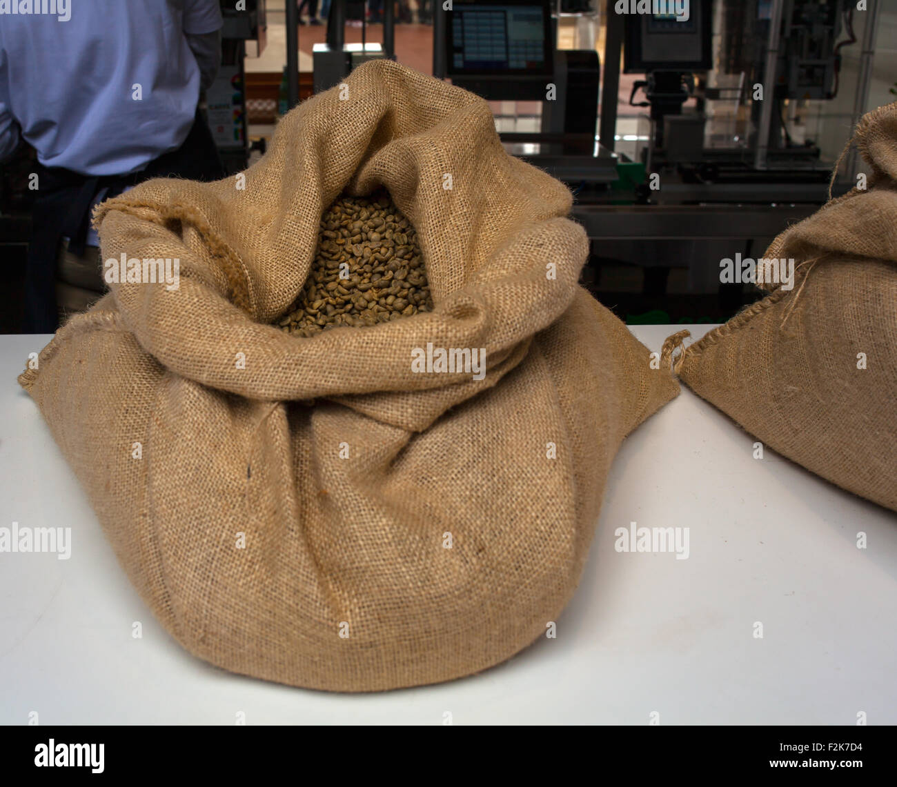 View of coffee beans inside the jute bag Stock Photo - Alamy