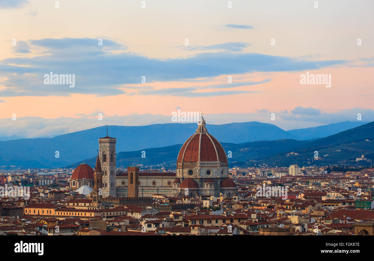 View of the Cathedral of Saint Mary of the Flower - Cattedrale di Santa Maria del Fiore in Florence, tuscany. Italy Stock Photo