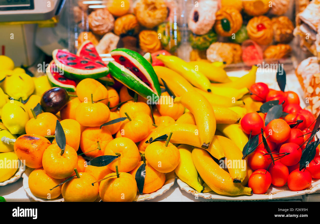 Close up of marzapane or martorana fruits Stock Photo