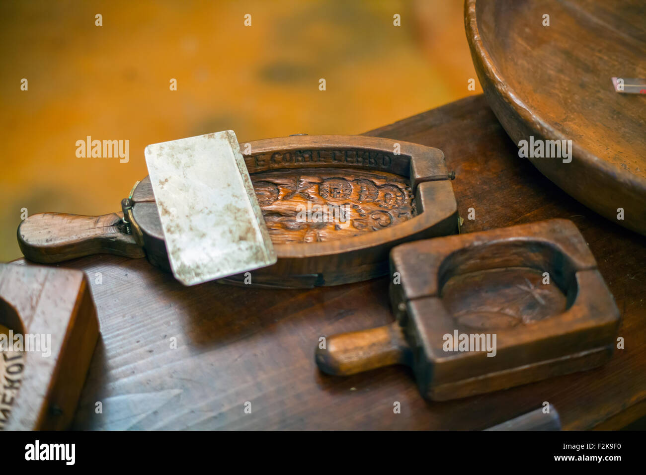 ARZO, ITALY MAY, 15 View of ancient tools specific to make butter