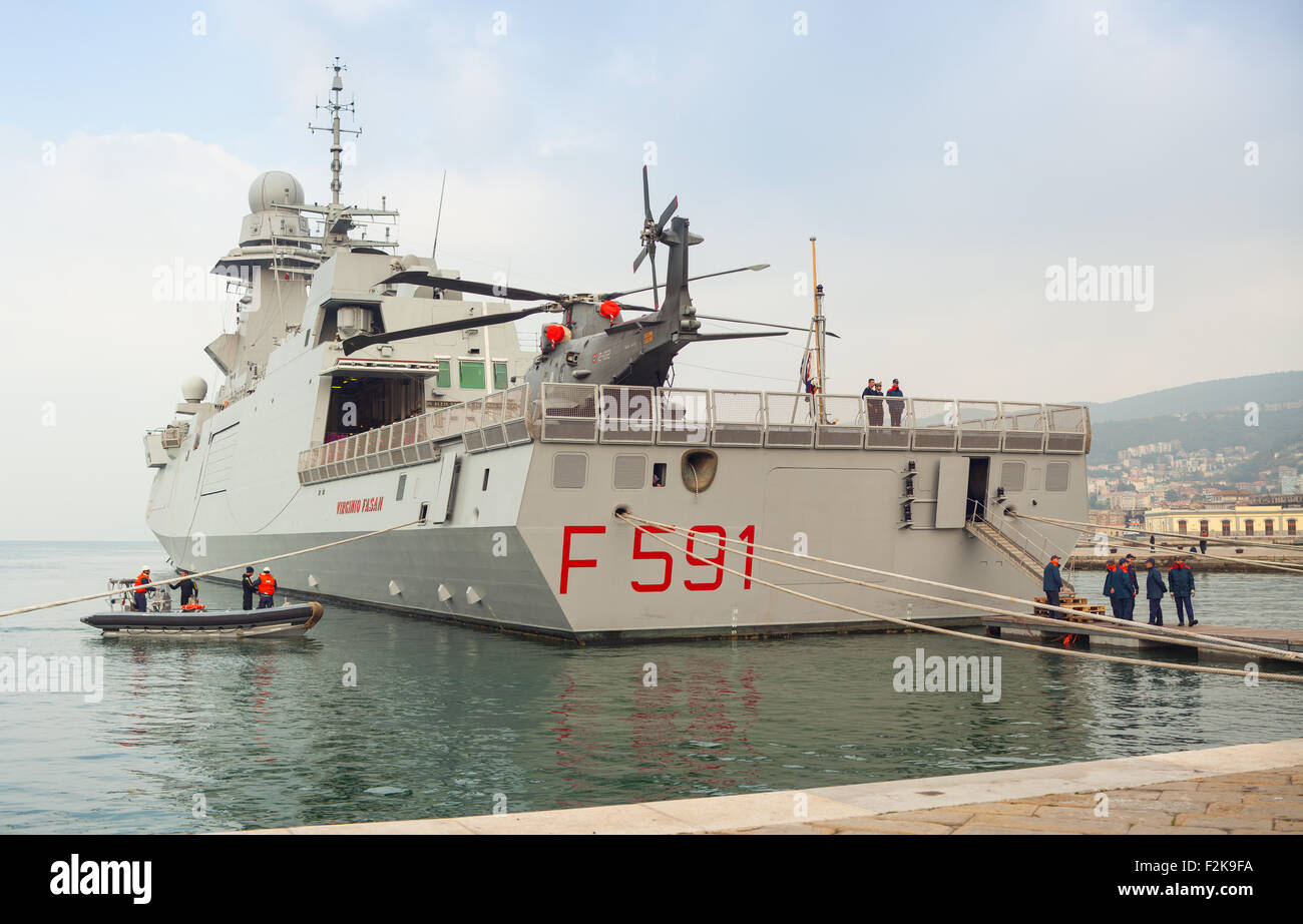 TRIESTE, ITALY - NOVEMBER, 02: View of the Frigata Virginio Fasan of the Italian Navy on November 02, 2014 Stock Photo