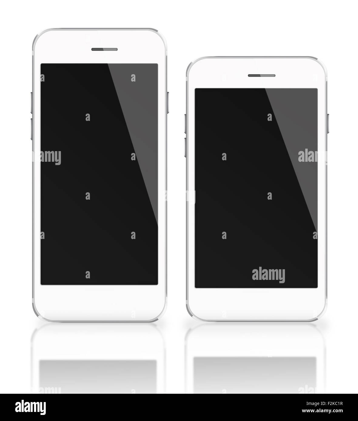 Mobile smart phones with black screen isolated on white background ...