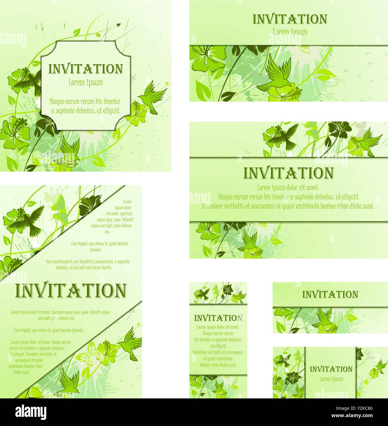 Set of Invitation Cards in Different Size and Formats. Elegant Spring