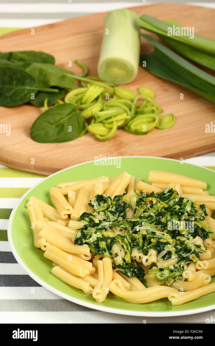 Pasta with Spinach and Leek Stock Photo Alamy