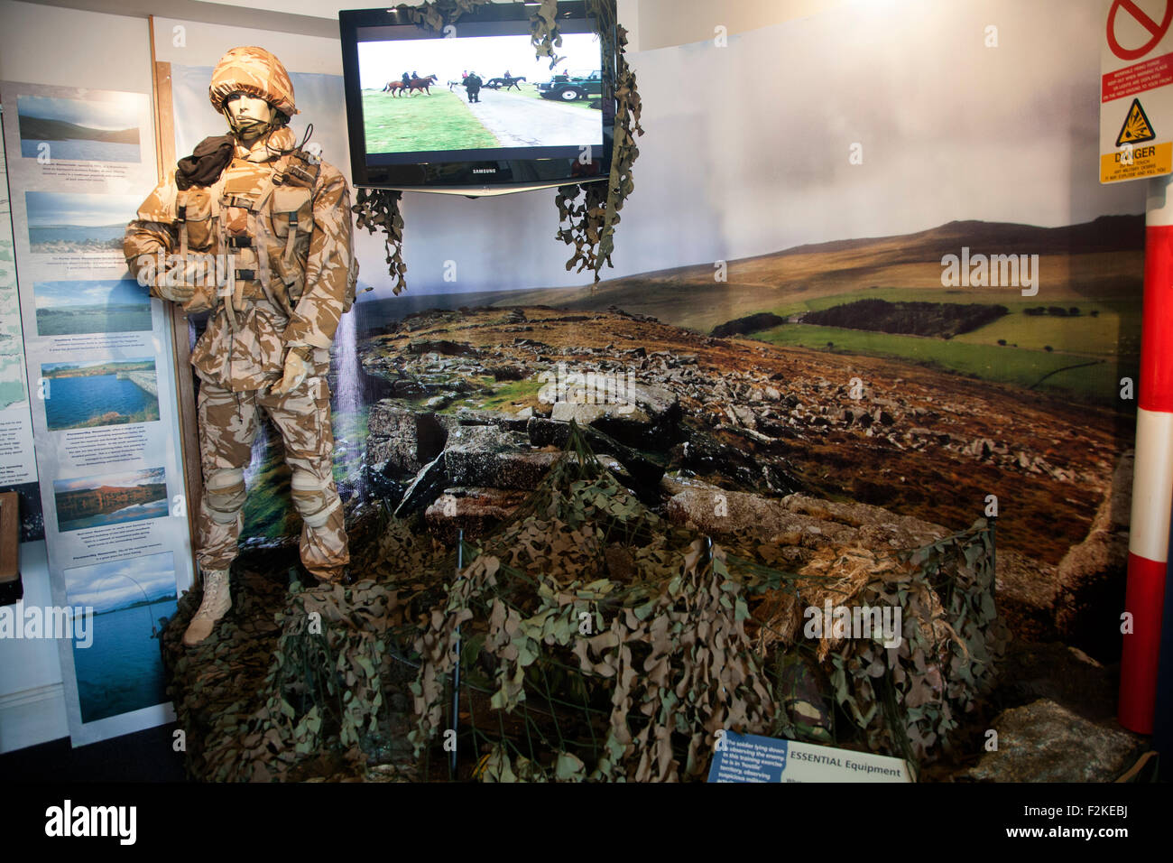 Military display in Dartmoor national park visitor centre, Princetown, Devon, England, UK Stock Photo