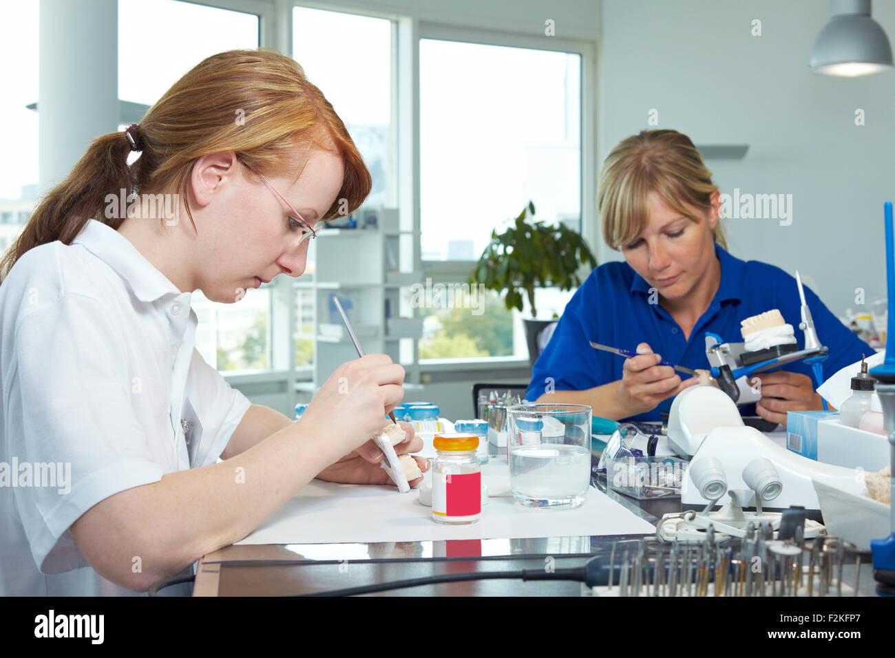 Two dental technicians working in a dental laboratory Stock Photo Alamy