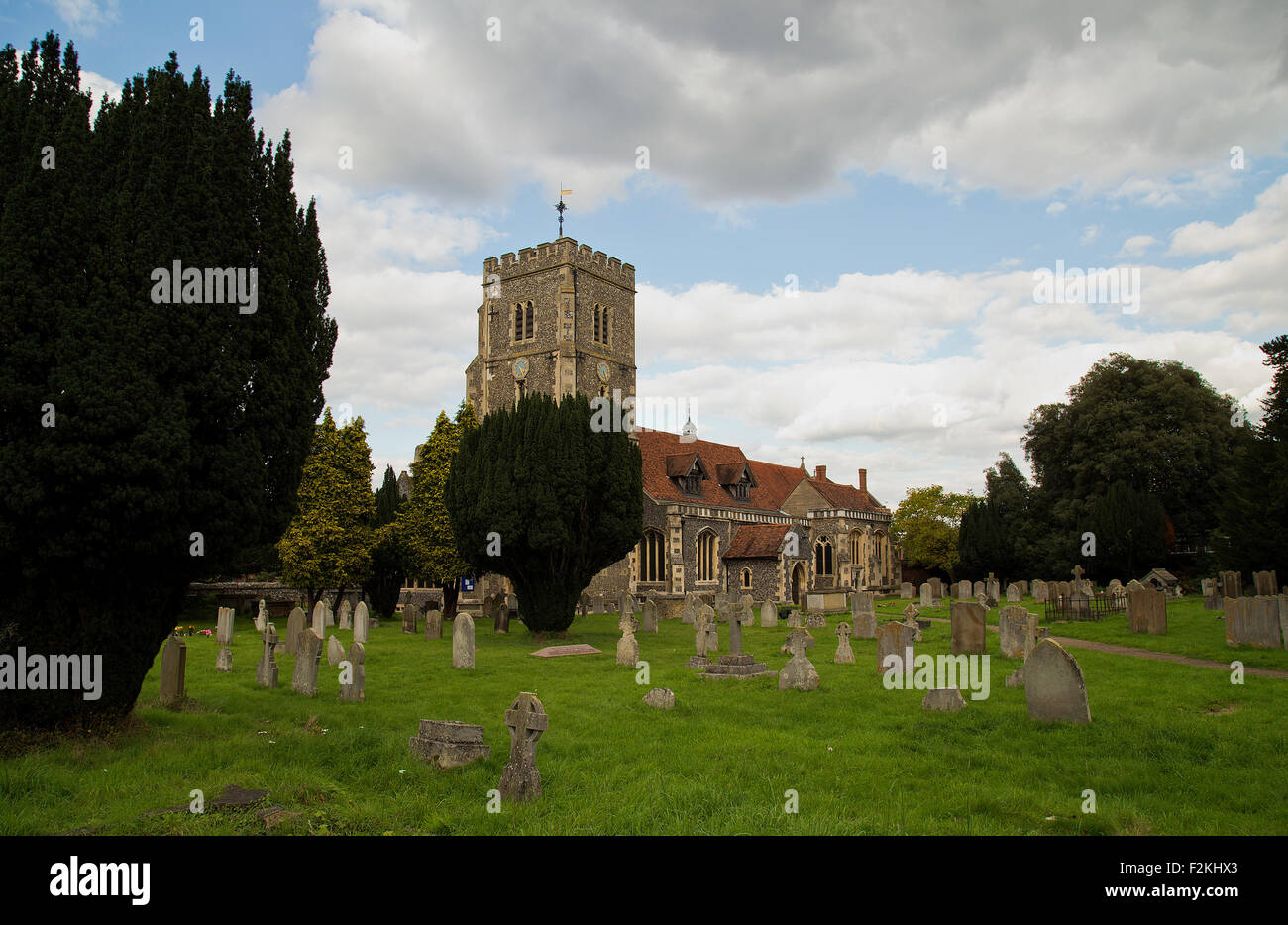 Grade II listed 14th century flint Anglican church in Beddington Park Wallington Stock Photo