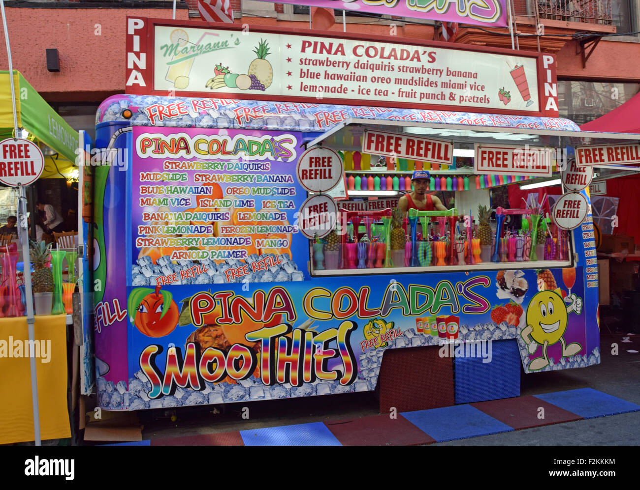 A truck at the San Gennaro Festival in New York selling beverages including Pina Coladas with free refills Stock Photo
