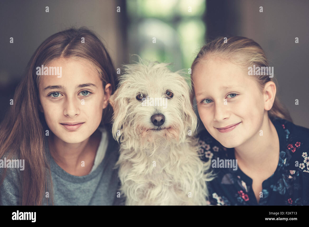 Girls with dog Stock Photo