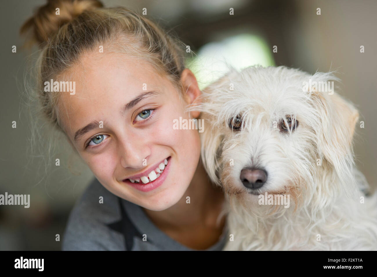 Girls with dog Stock Photo