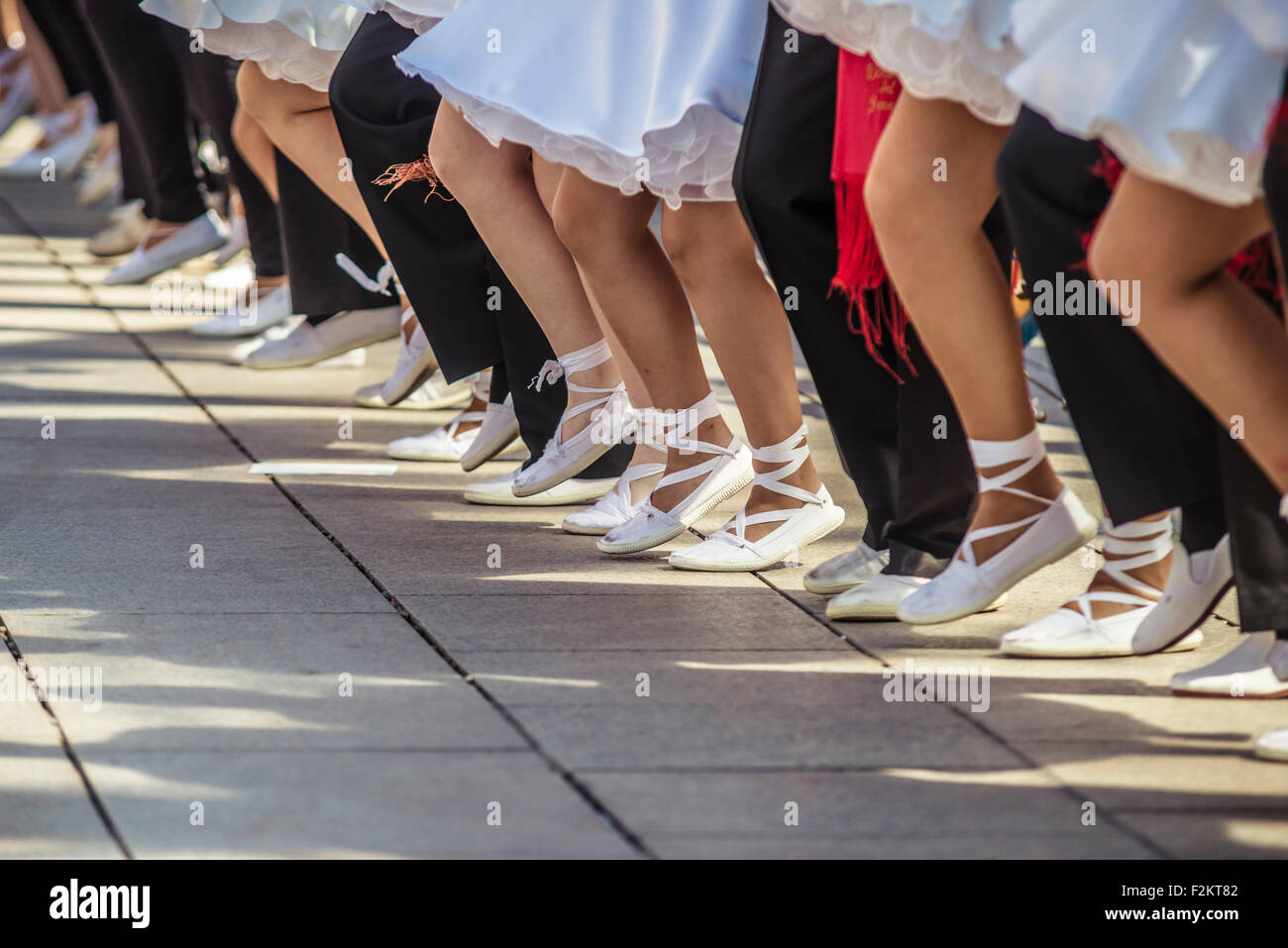 Barcelona, Spain. September 20th, 2015: Dancers take part in the 65th edition of the 'Sardanes groups' competition dancing a 'long sardana' during Barcelona's city festival, 'La Merce' 2015. The 'sardana' is a type of circle dance typical of the Catalan culture and a national symbol. Credit:  matthi/Alamy Live News Stock Photo