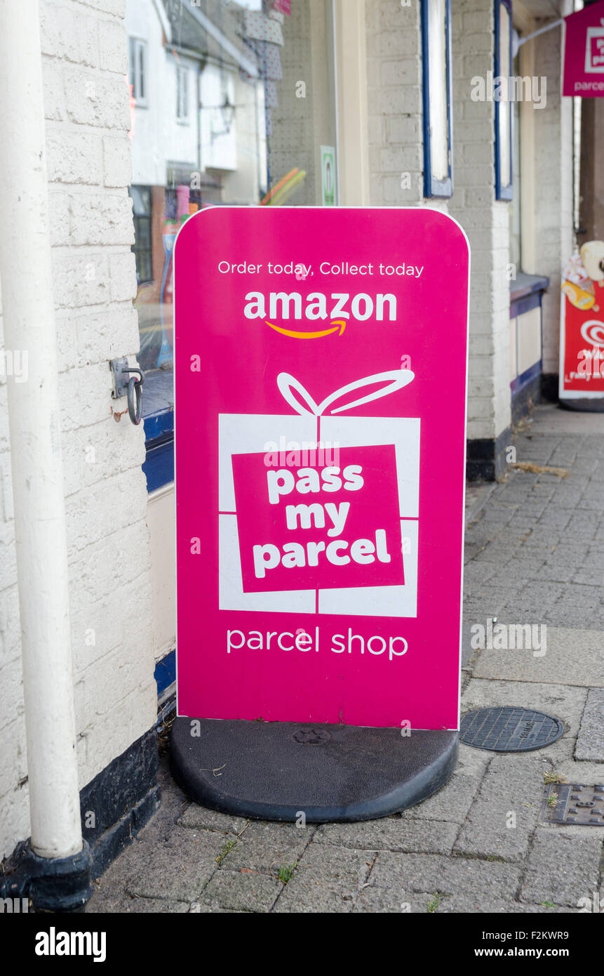 Sign for Amazon pass my parcel collection shop Stock Photo - Alamy