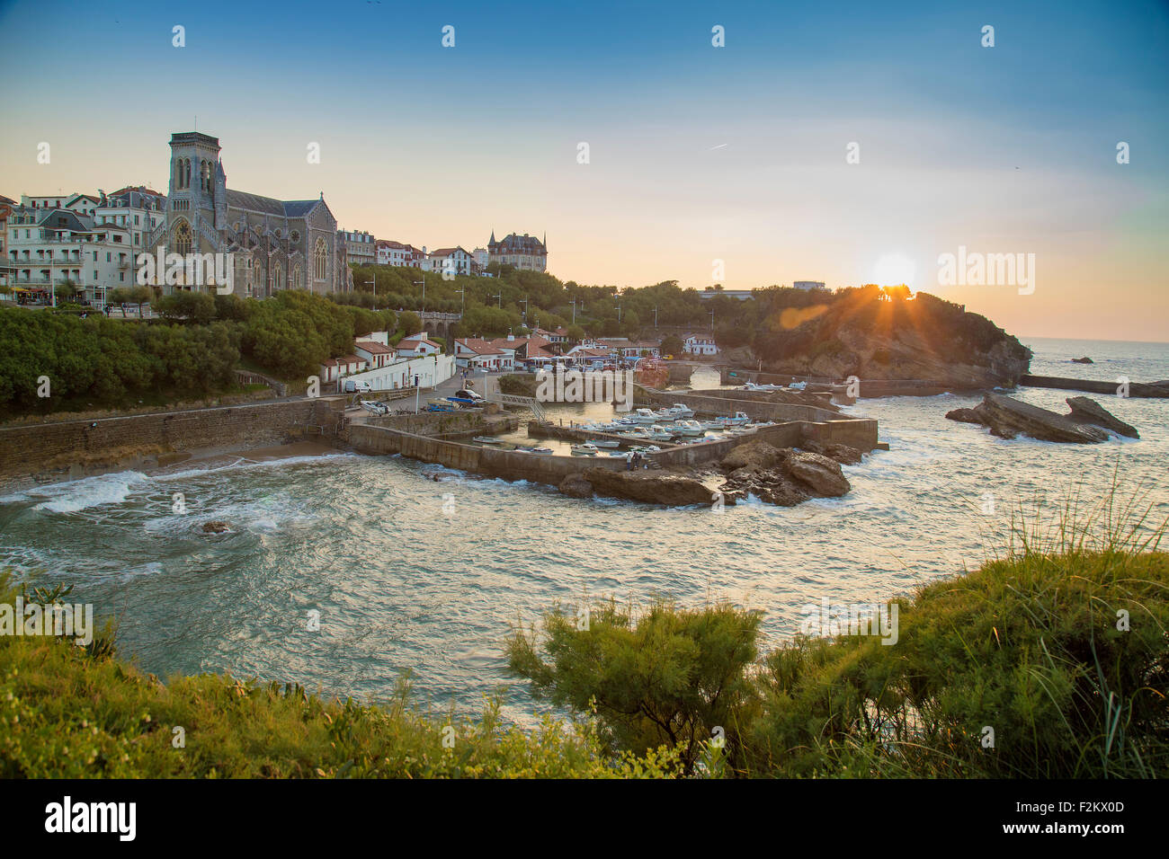 Old Port at Biarritz, France at sunset Stock Photo