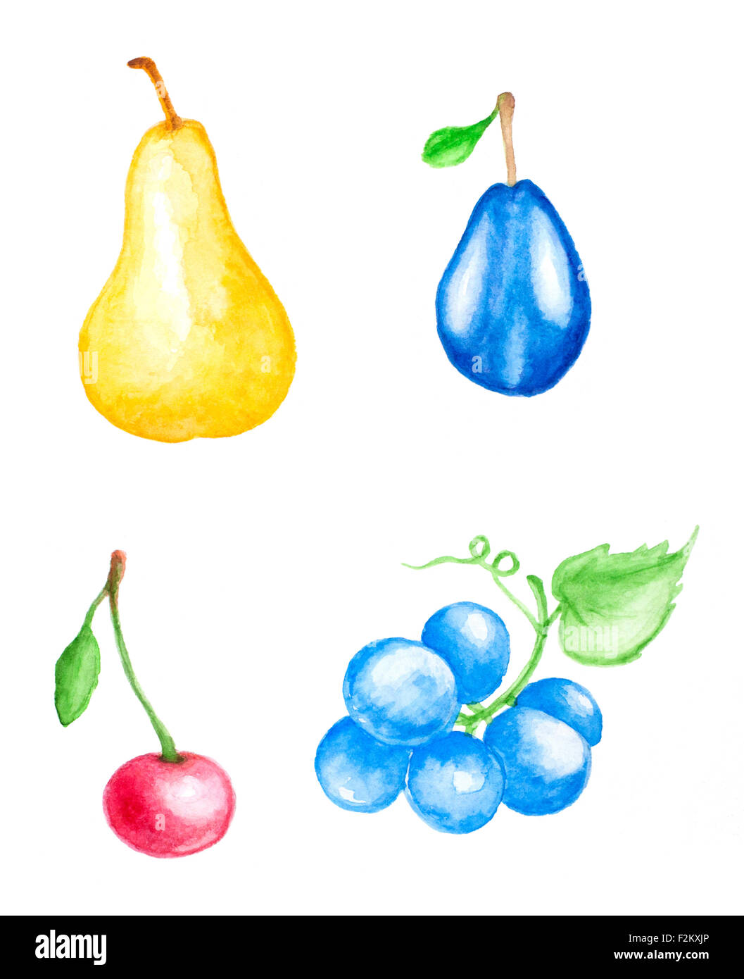 Set of hand drawn watercolor fruits and berries Stock Photo - Alamy