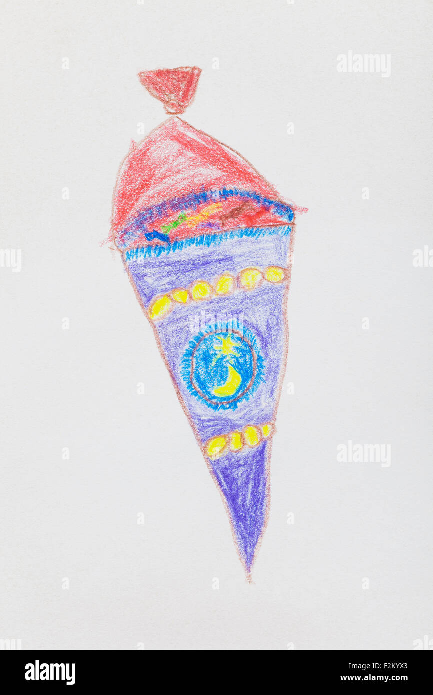 Children's drawing, school cone Stock Photo - Alamy