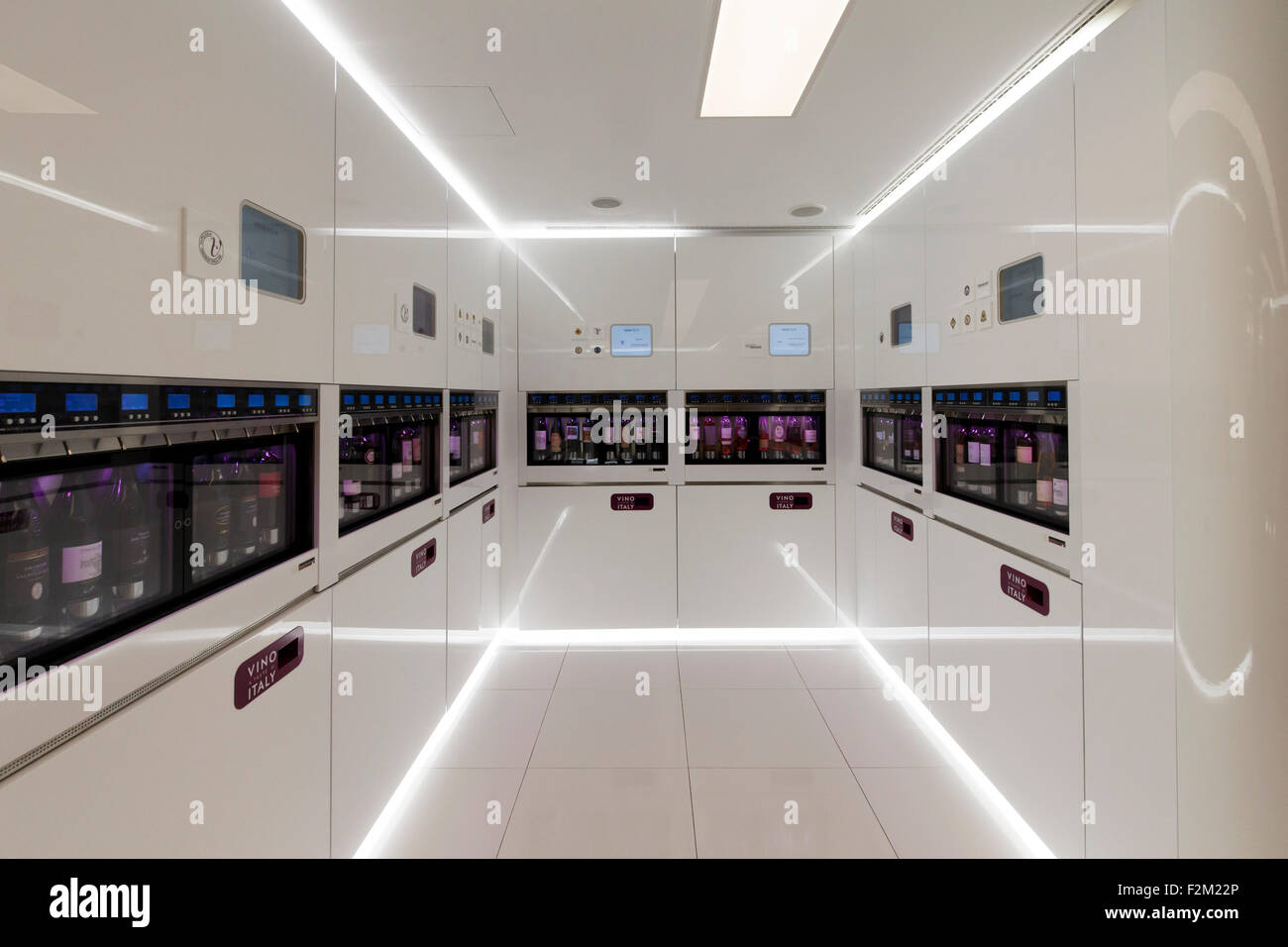 Milan, Italy, 13 September 2015: italian wine displayed in modern ...