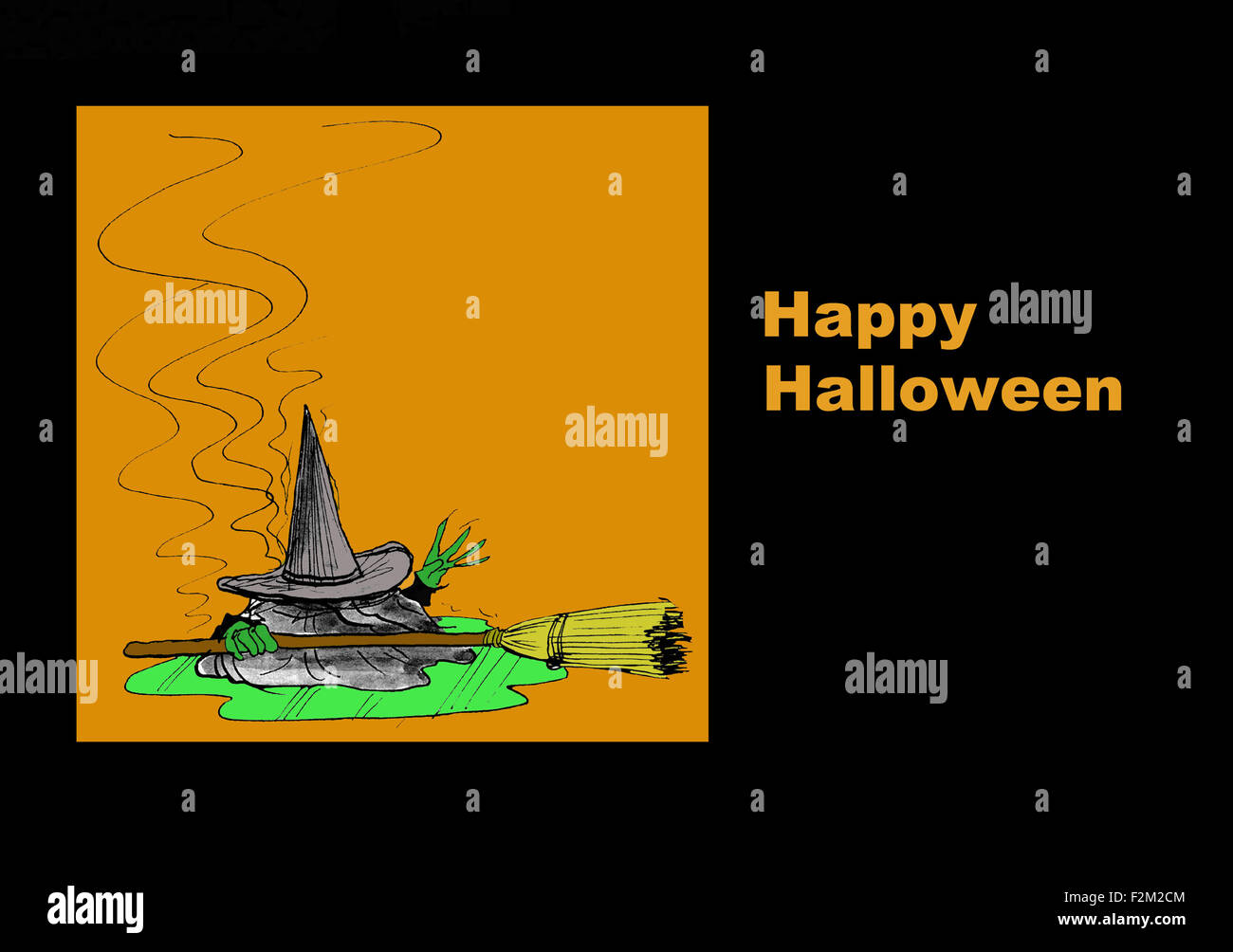 Halloween illustration of wicked witch melting and the words, 'Happy Halloween'. Stock Photo