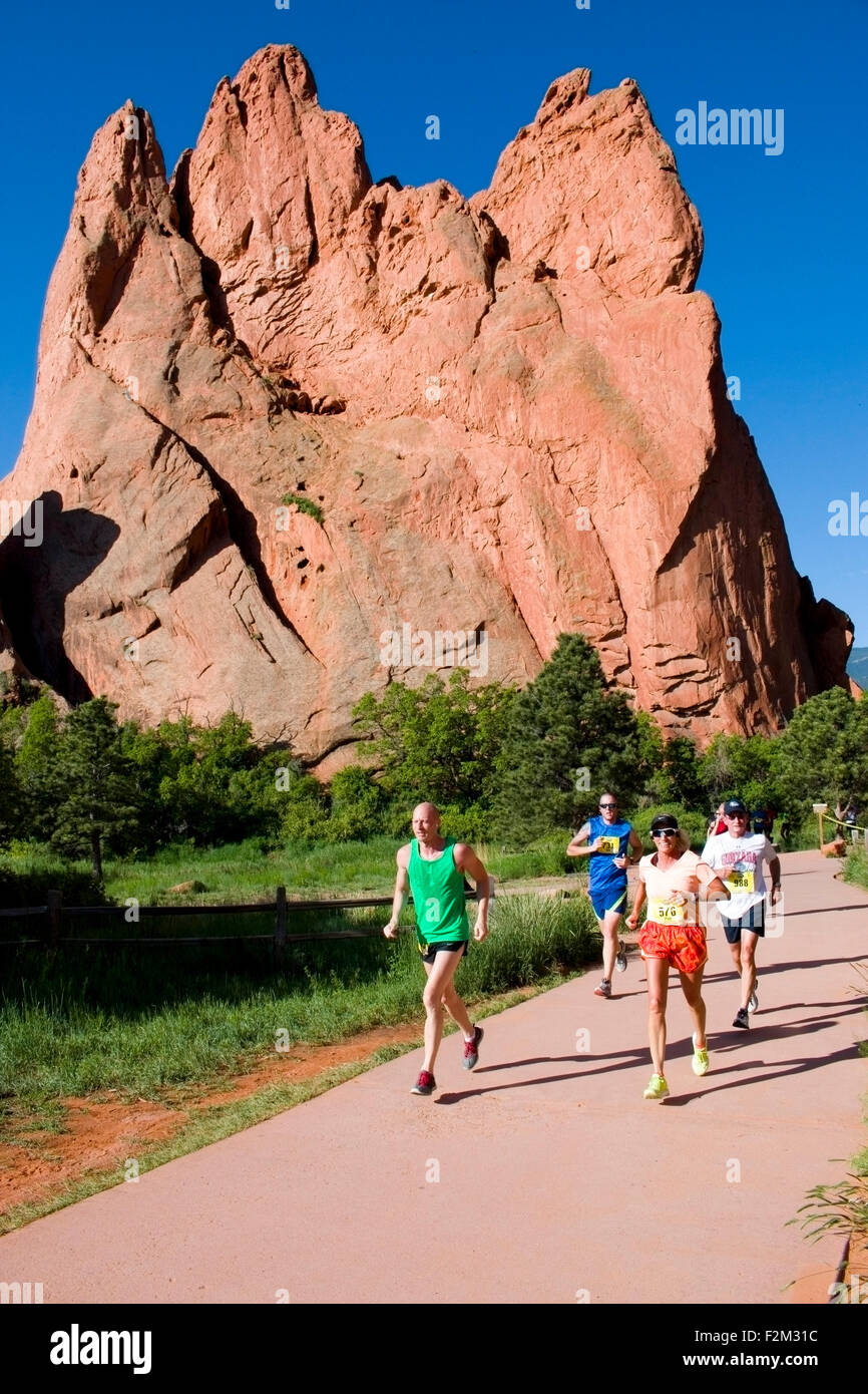 Runners, spectators and volunteers participating in the 39th annual running of the Garden of the Gods Ten Mile Run Stock Photo