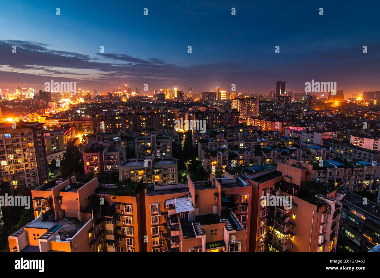 Chengdu, cityscape at night, Sichuan province, China Stock Photo