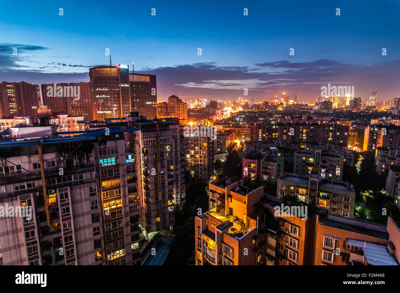 Chengdu, cityscape at night, Sichuan province, China Stock Photo