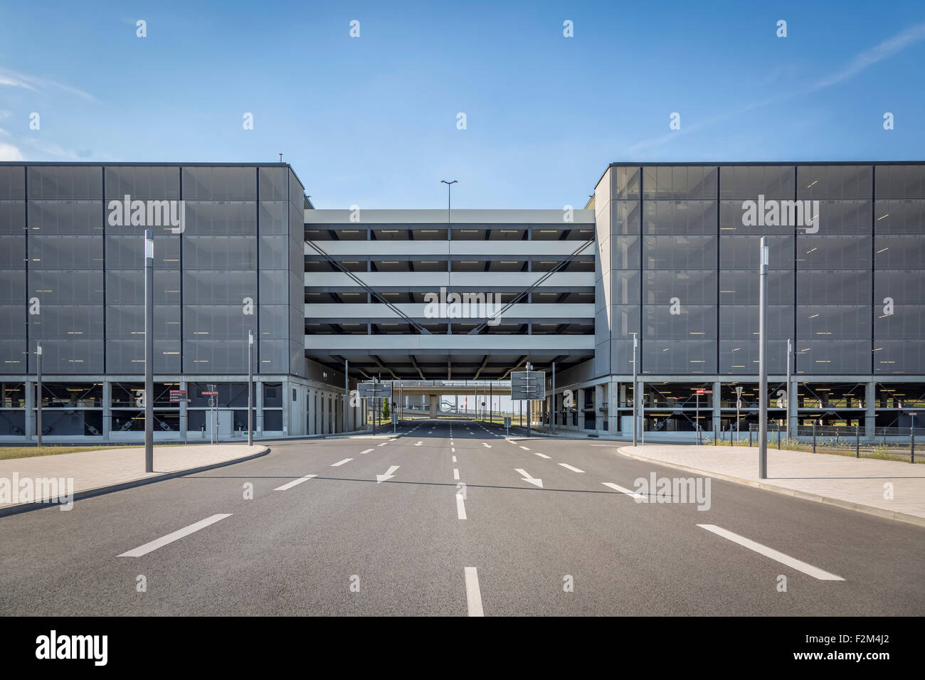Germany, Berlin Brandenburg Airport, car park and empty road Stock