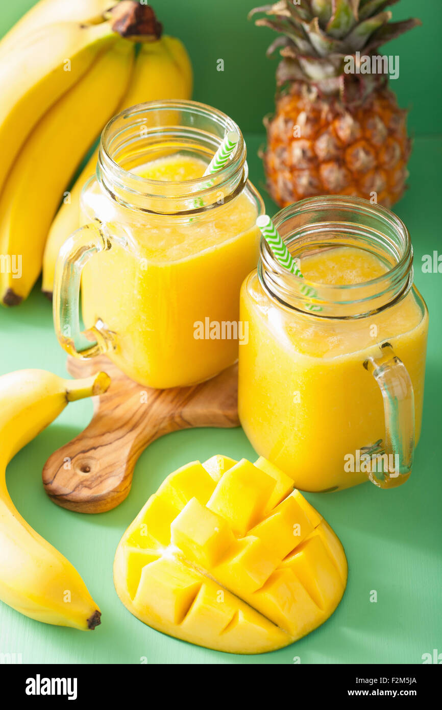 Healthy Mango Pineapple Smoothie In Mason Jars Stock Photo Alamy