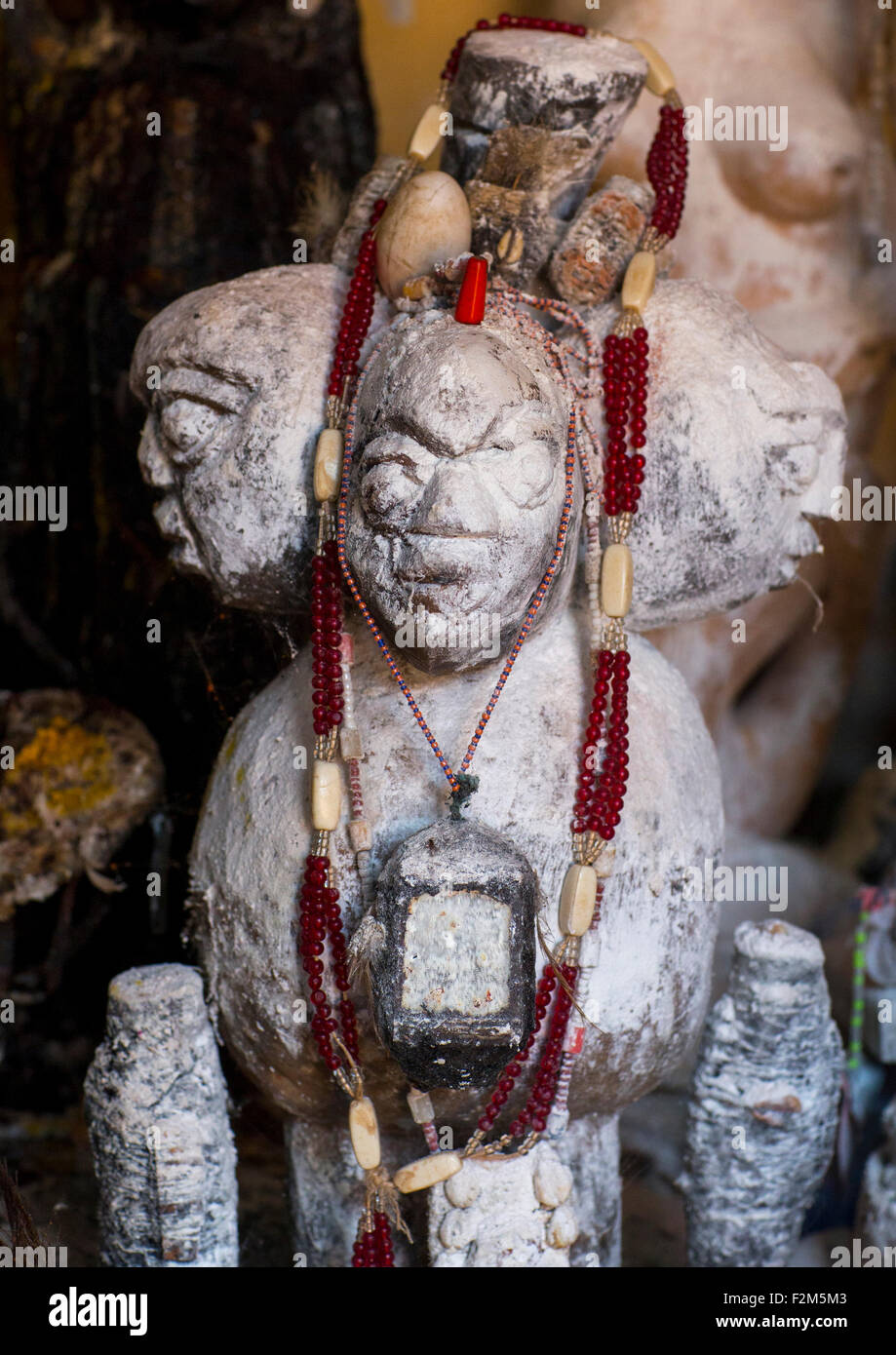 Benin, West Africa, Bonhicon, statues covered with talc powder for a voodoo ceremony Stock Photo
