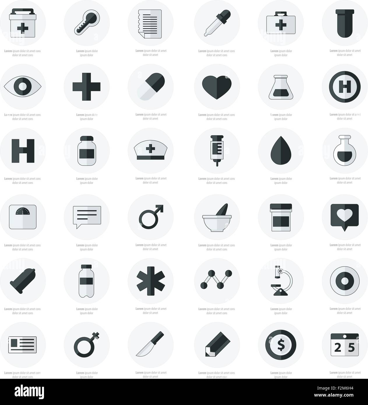 Set of flat Medical icons black and white color Stock Vector Image ...