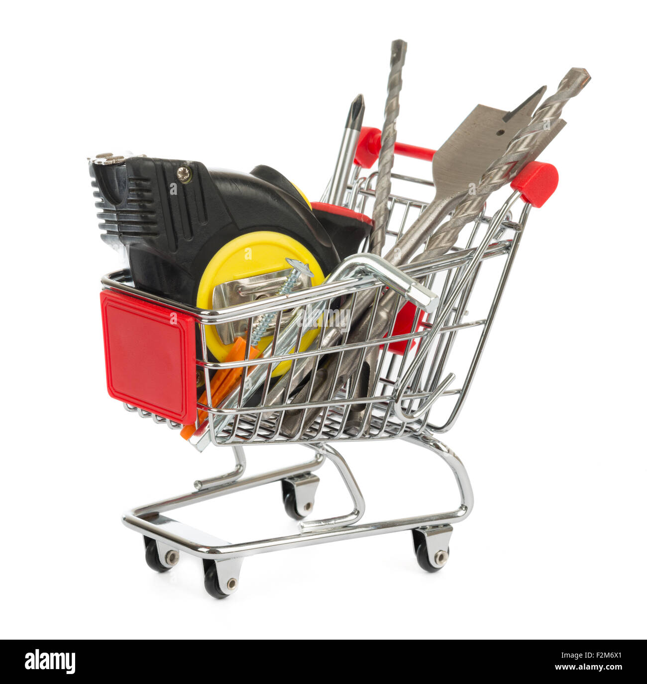 Tape measure with drills in shopping cart Stock Photo Alamy