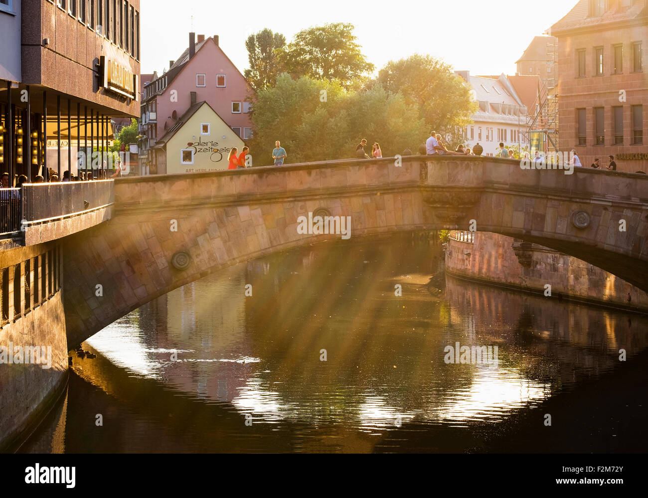 Germany, Nuremberg, Fleisch Bridge over Pegnitz River Stock Photo