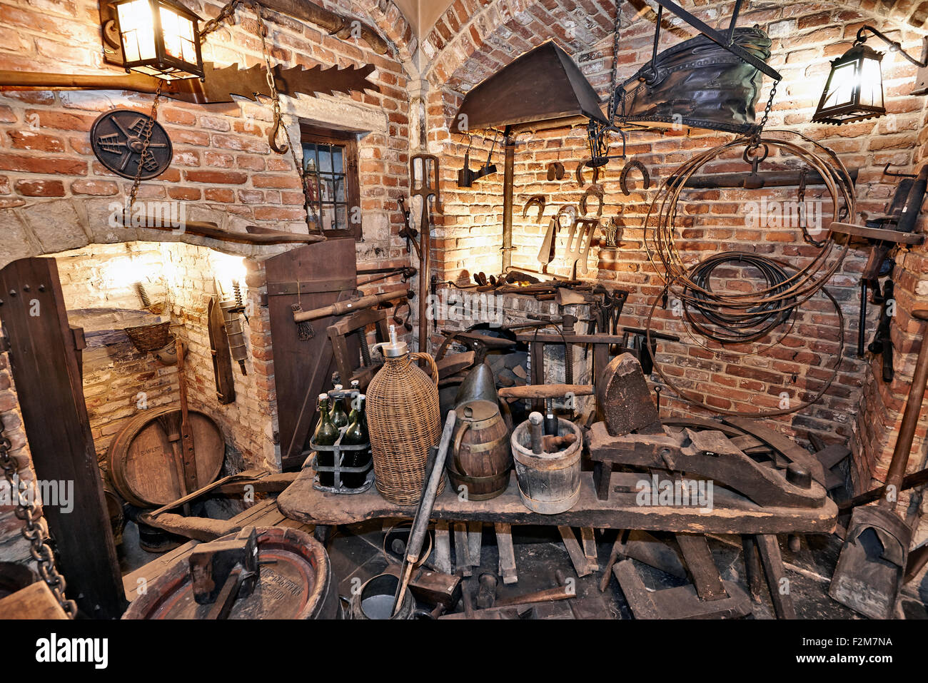 Old section of the ancient history of beer in the brewery museum in the