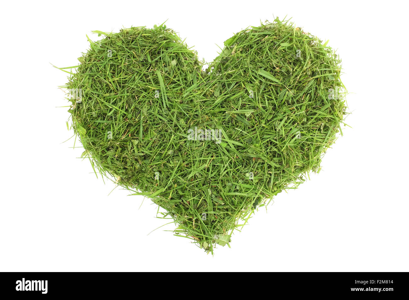 Grass clippings in a heart shape, isolated on a white background Stock Photo