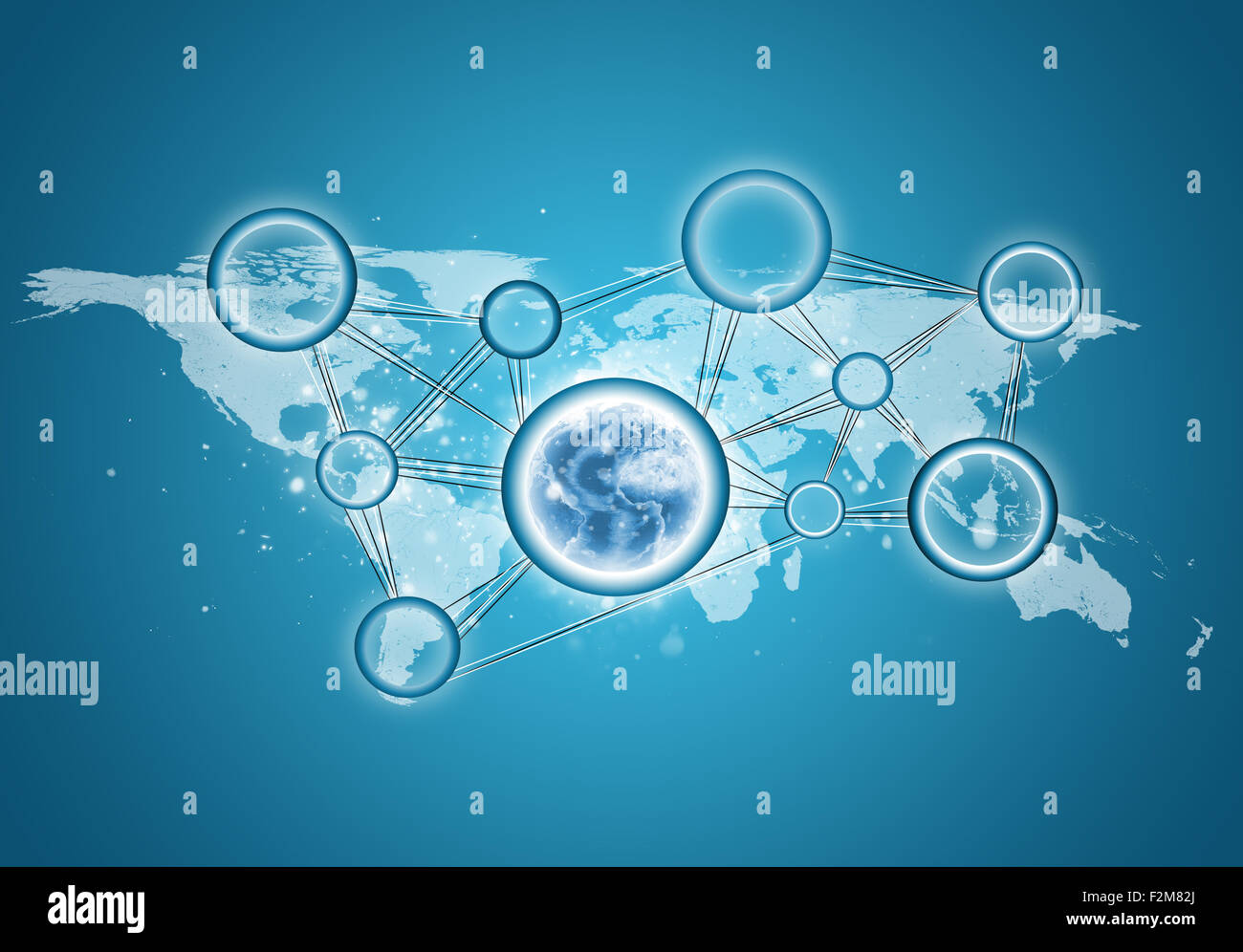 World map on blue Stock Photo - Alamy