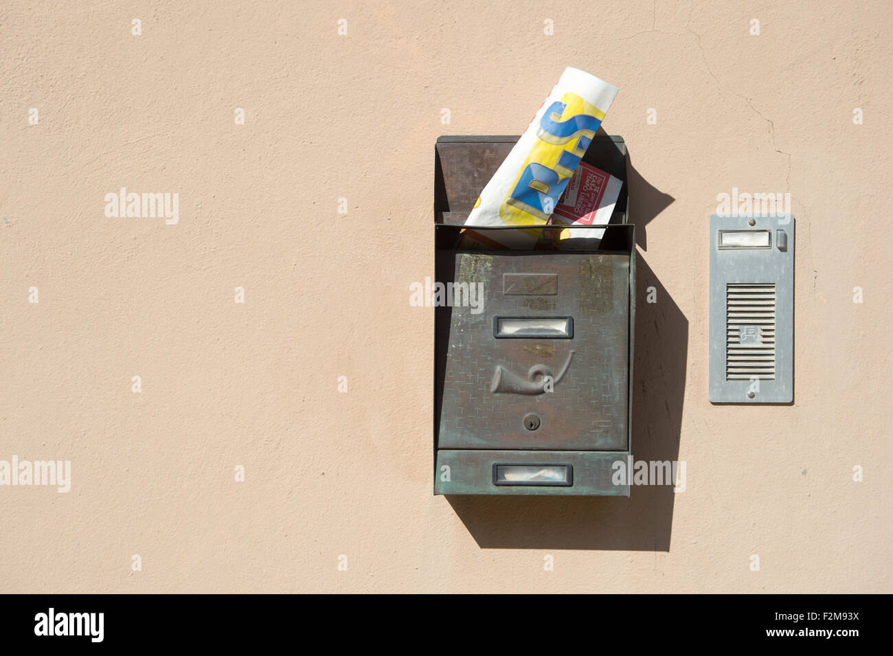 Mailbox and bell on house, cervia,Italy Stock Photo